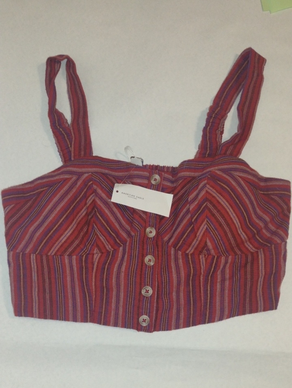 American Eagle Red Striped Button-Front Crop Tank (J880)